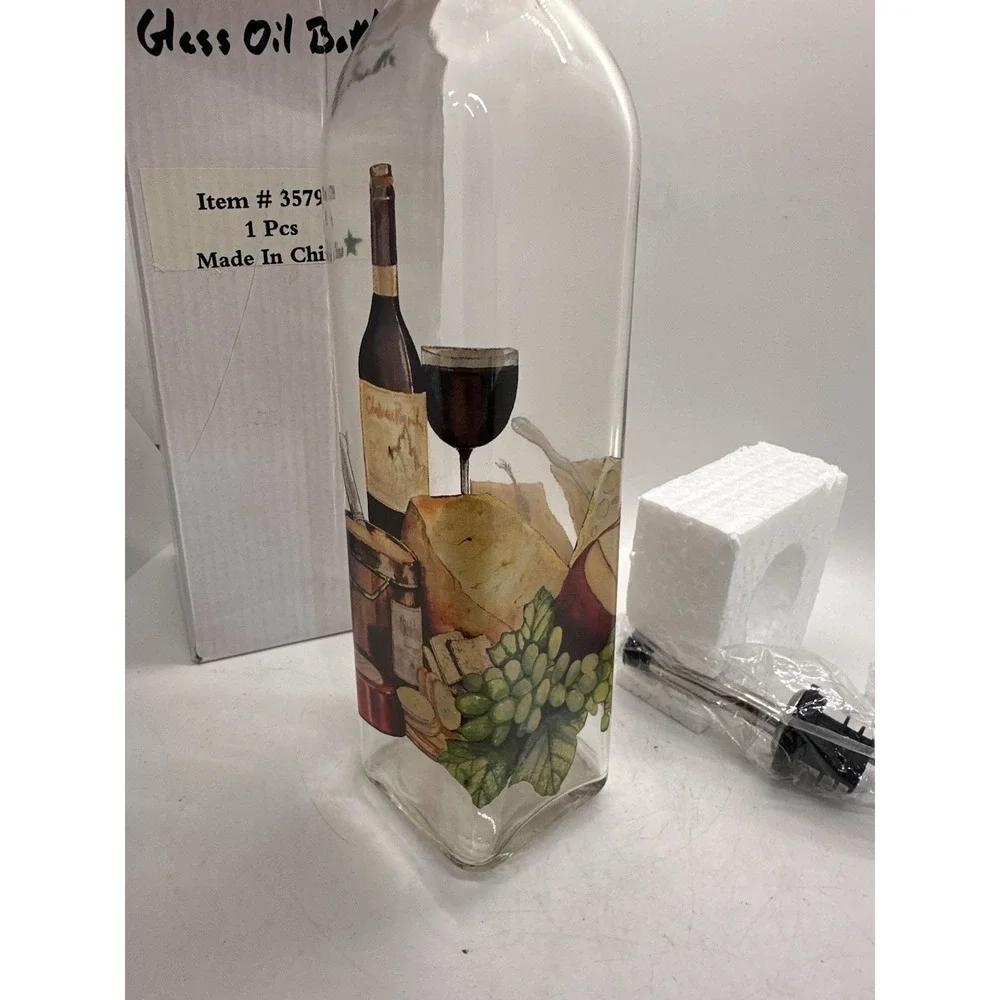 Glass Oil Bottle Dispenser Wine Cheese Design Kitchen Cruet w Pour Spout